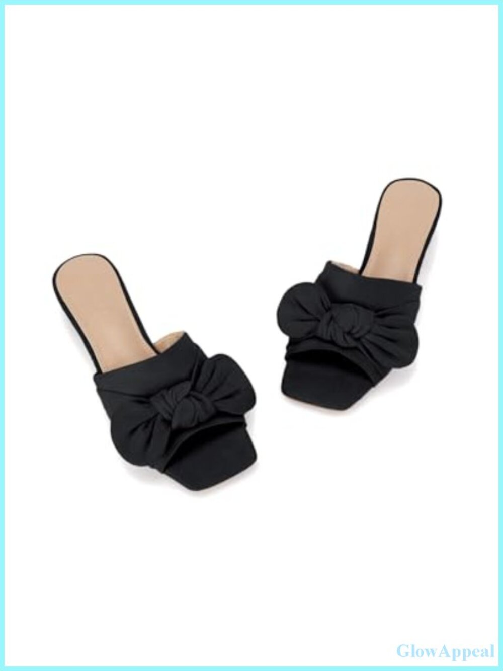 Women's Faux Suede Square Toe Bow Slides Chunky Heels Slip On Sandals